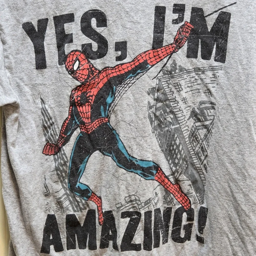 Marvel Shirt Boys 14-16 Gray Spider-Man‎ Yes I'm Amazing Graphic Tee Top